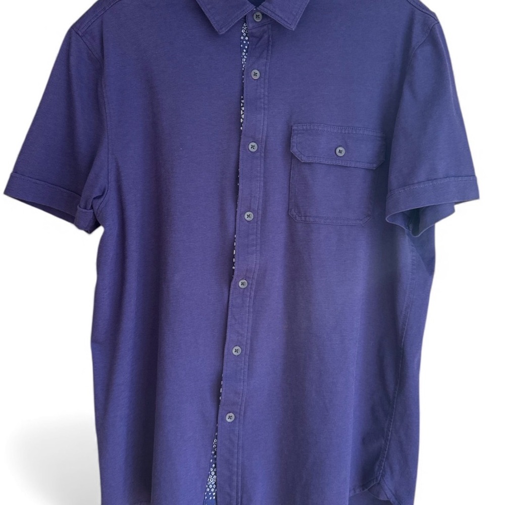 Perry Ellis‎ Men's Casual Purple Button Down Shirt Short Sleeve L Preppy